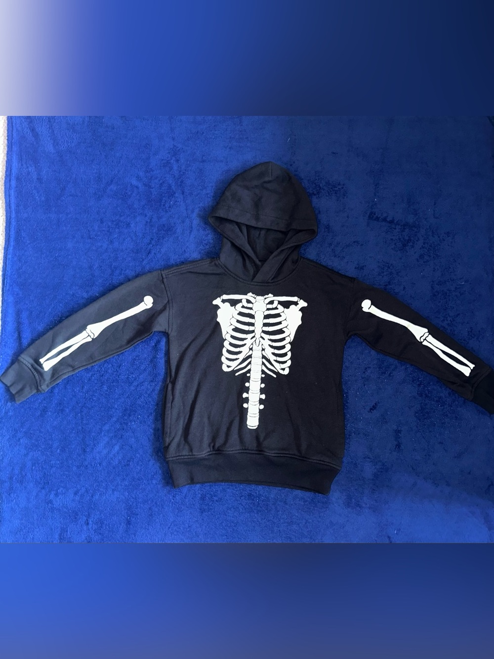 Abercrombie Kids Glow In Dark Black Skeleton Graphic Hoodie Pullover 7/8 Hallow